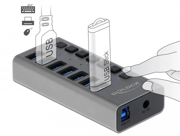 Delock USB šakotuvas su 7 valdymo mygtukais