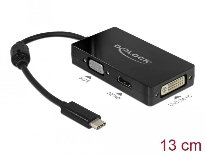 Delock 3-in-1 USB-C vaizdo adapteris VGA HDMI DVI