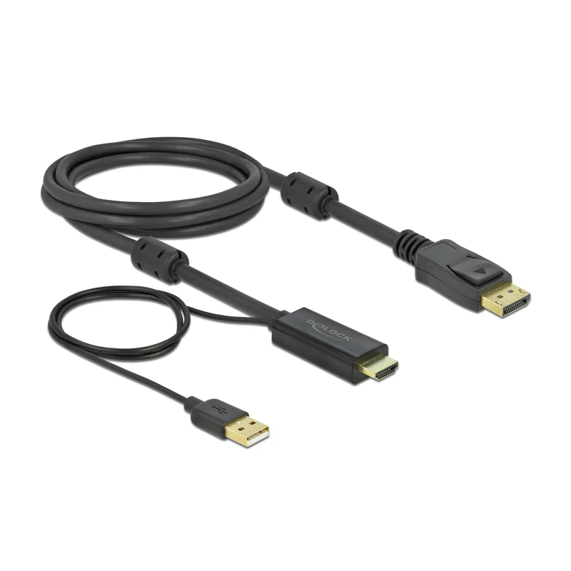 DELOCK HDMI M DisplayPort M 4K laidas 2m maitinamas USB A M juodas