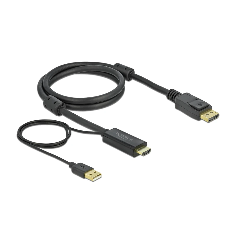 DELOCK HDMI M DisplayPort M 4K laidas 1m maitinamas USB AM juodas