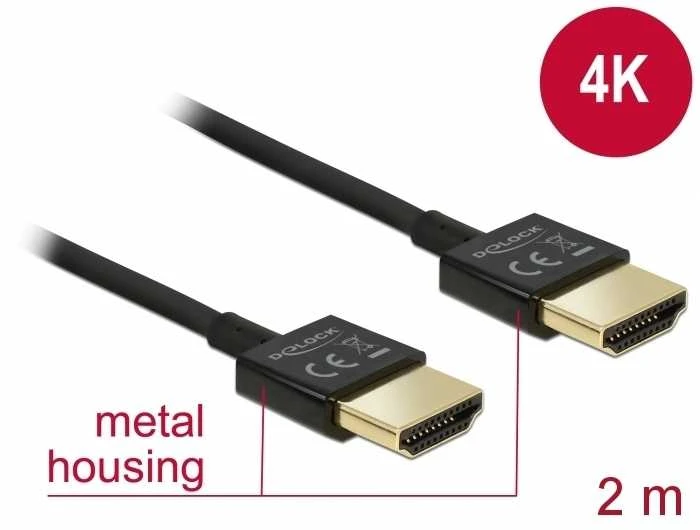 DELOCK laidas HDMI A Stecker HDMI A Stecker High Speed su Ethernet 3D 4K 2,0 m Premium Slim Delock