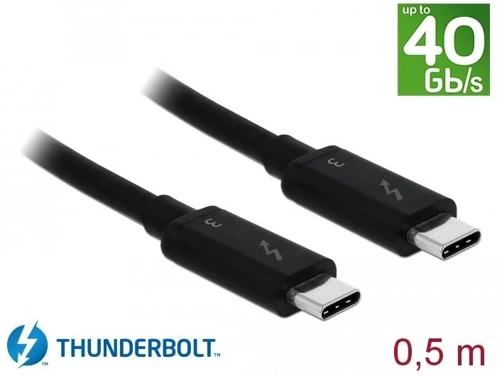 DELOCK laidas Thunderbolt 3 USB-C kištukas > USB-C vyriškas pasyvus 0,5 m 5 A 40 Gb/s juodas