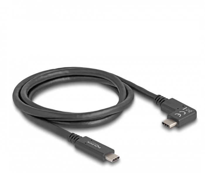 Kabelis USB Delock Delock - USB-Kabelis - 24 pin USB-C (M) zu 24 pin USB-C (M) gewinkelt - USB 3.2 Gen 2 - 3 A - 1 m - USB Power Delivery (60W), unterstutzt 4K 144 Hz (3840 x 2160), bis zu 10 Gbps Datentransferrate, DP Alt Modus-Support, E-marker - Juodas