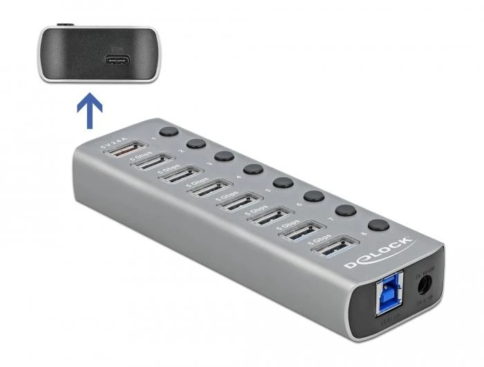 Delock 8 prievadų USB šakotuvas su USB-C jungtimi