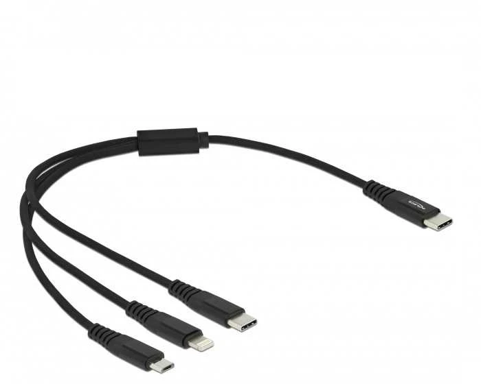 „Delock“ USB įkrovimo laidas „3 viename“ C tipo USB iki „Lightning“ / „Micro USB“ / „C tipo USB“ 30 cm