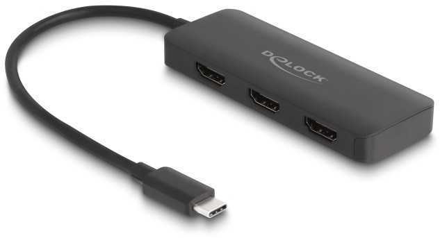 Delock USB-C > 3x HDMI Splitter MST 4K 60Hz (juodas, 15cm)