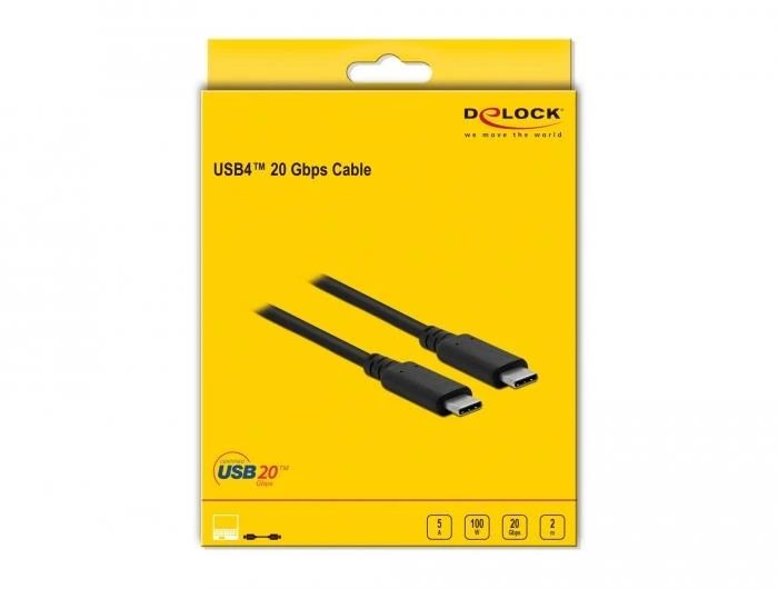 DLC DeLOCK 86980 USB kabelis USB4 Gen 2×2 2 m USB C 20 Gbit/s 100 W Juoda
