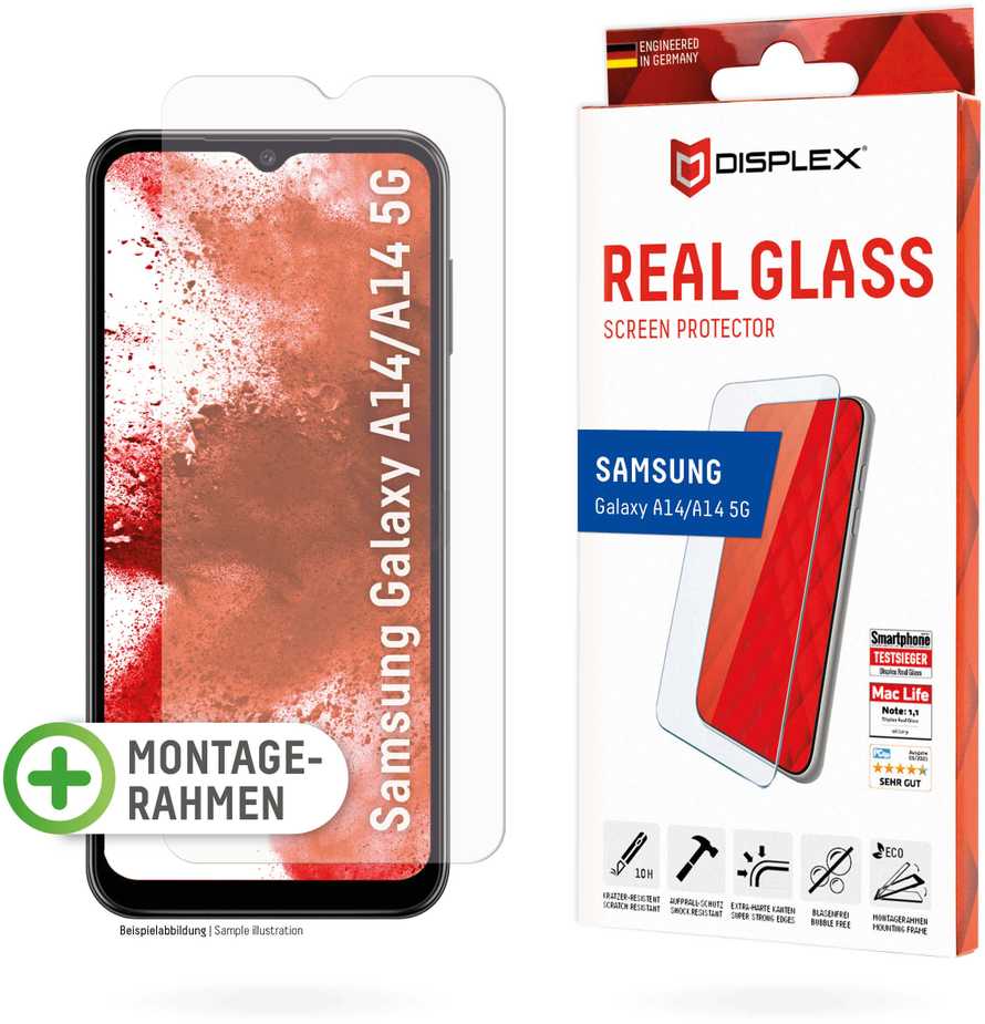E.V.I. „Samsung Galaxy A14/14 5G Real 2D Glass By Displex Transparent“.