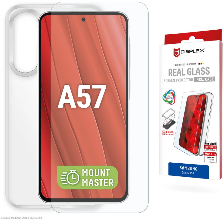 „Samsung Galaxy A57“ tikras ekrano stiklas MM + dėklas iš „Displex“ skaidrus