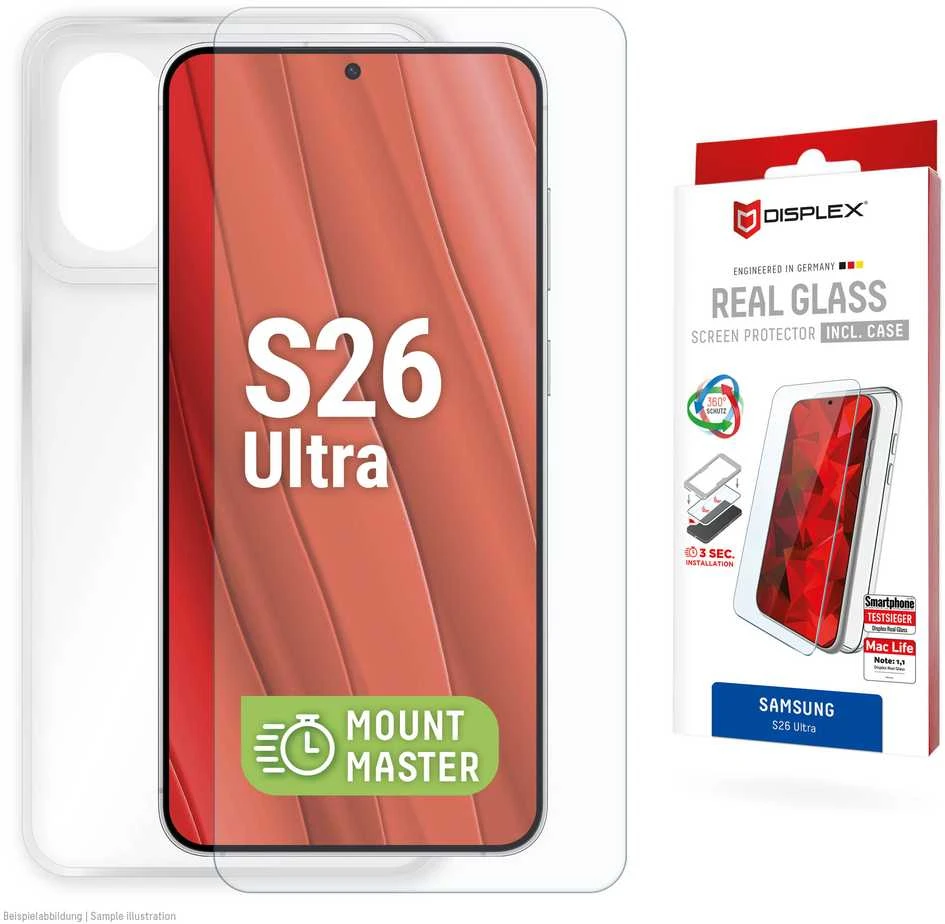„Samsung Galaxy S26 Ultra Real Screen Glass MM +“ dėklas, pagamintas iš „Displex“ skaidraus stiklo