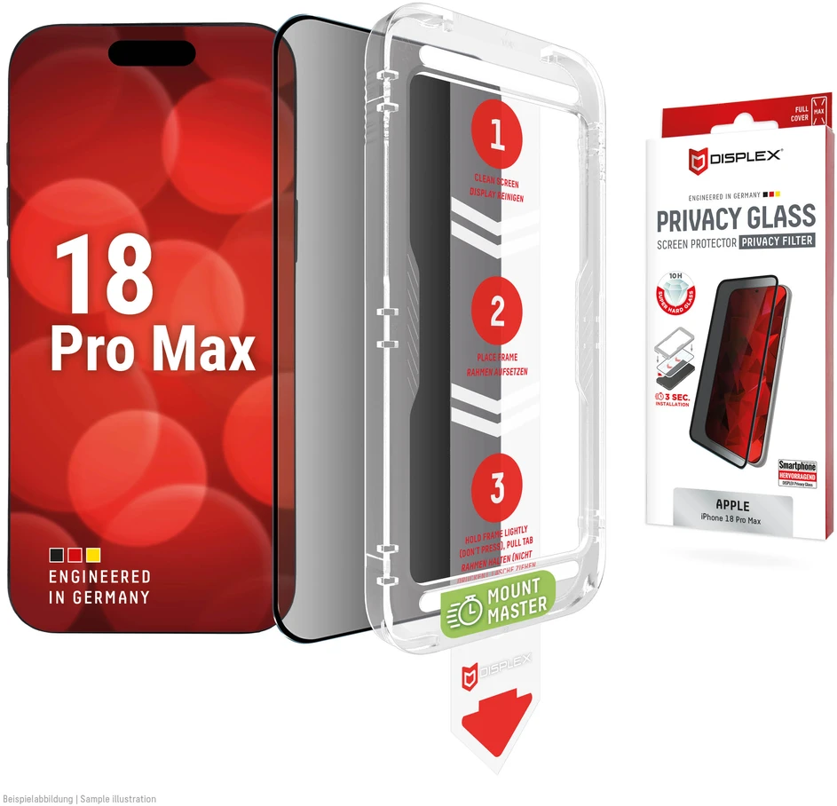 Apple iPhone 18 Pro Max privatumo ekrano stiklas Full Cover MM, kurį sukūrė Displex, juodas