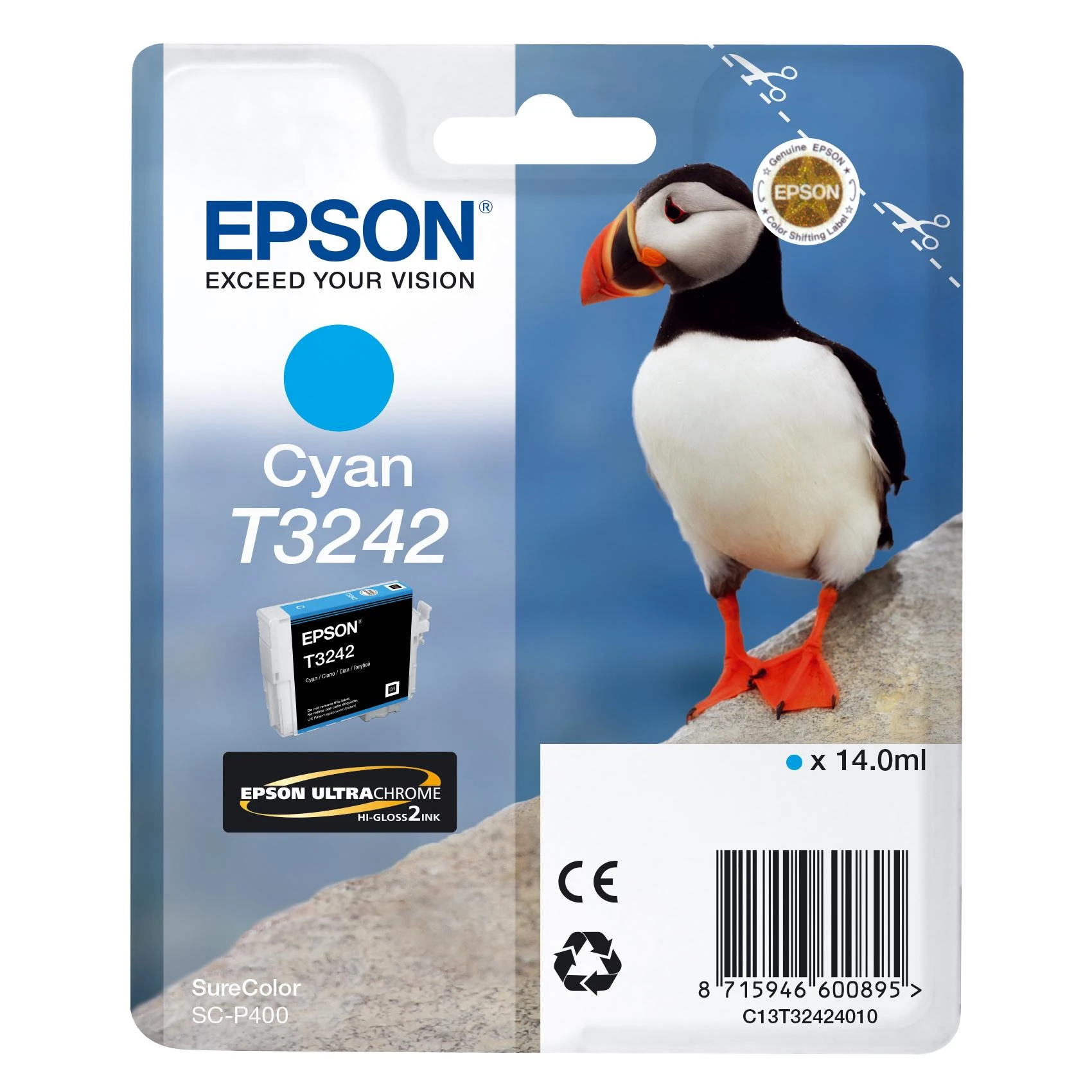Epson T3242 | Rašalo kasetė | Žydra spalva