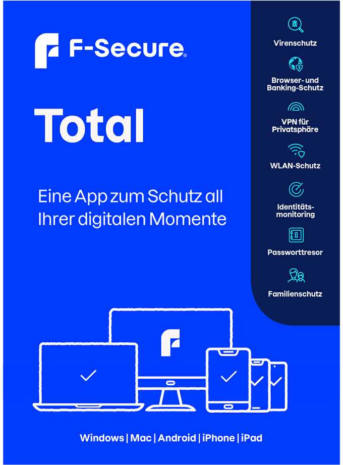 F-Secure TOTAL – saugumas ir VPN visiems įrenginiams – 20 įrenginių / 24 mėn. saugos programinė įranga, ESD elektroninė licencija