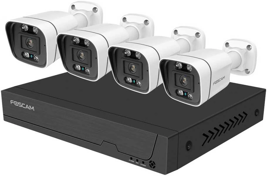 Foscam FNA108E-B4-2T Vaizdo stebėjimo sistema, balta, 4x 4K PoE kulkinė kamera, 1x 8 kanalų NVR