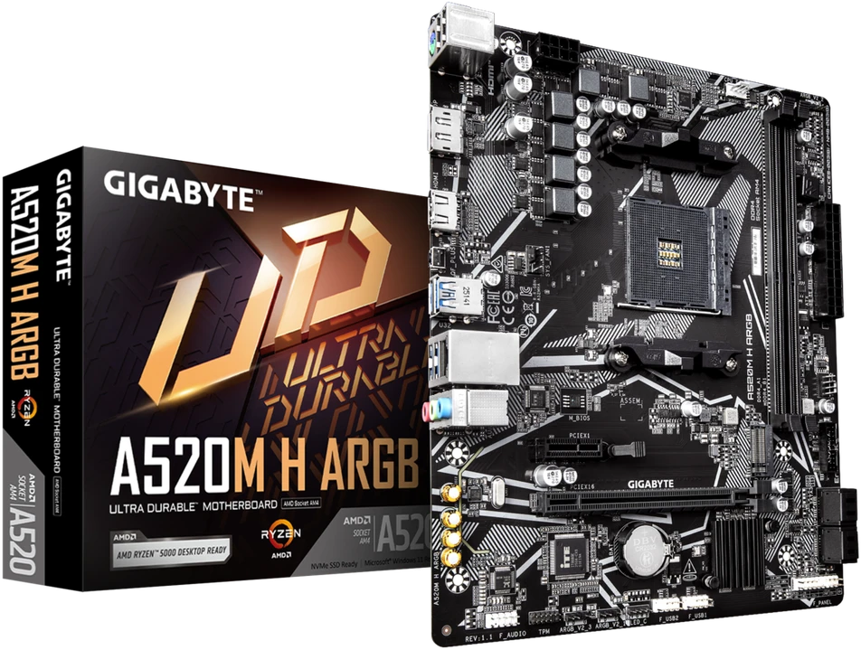 GIGABYTE A520M H ARGB pagrindinė plokštė AMD A520 AM4 lizdas „micro ATX“
