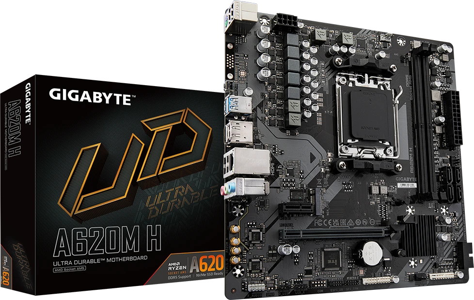 Pagrindinė plokštė Gigabyte Gigabaitas | A620M H 1,0 M/B | Procesorių šeima AMD | Procesoriaus lizdas AM5 | DDR5 DIMM | Atminties lizdai 2 | Palaikomos standžiojo disko sąsajos SATA, M.2 | SATA jungčių skaičius 4 | Lustų rinkinys AMD A620 | Mikro ATX