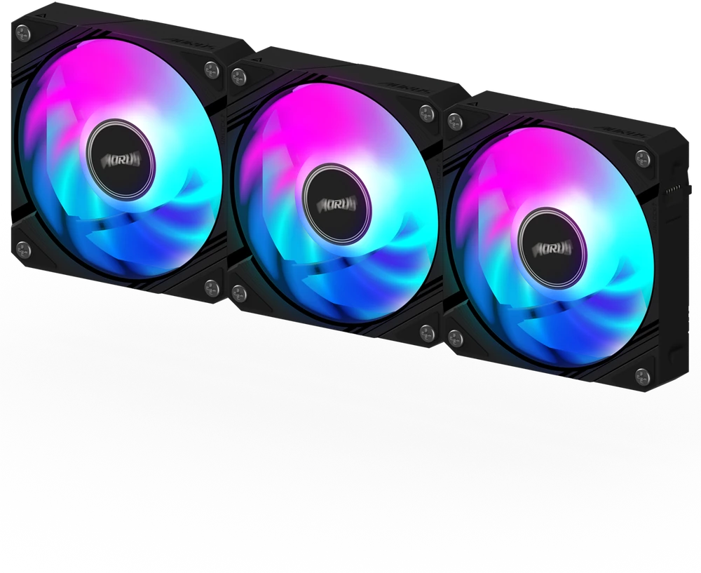 Trys Gigabyte AORUS EZ Chain ventiliatoriai su RGB apšvietimu