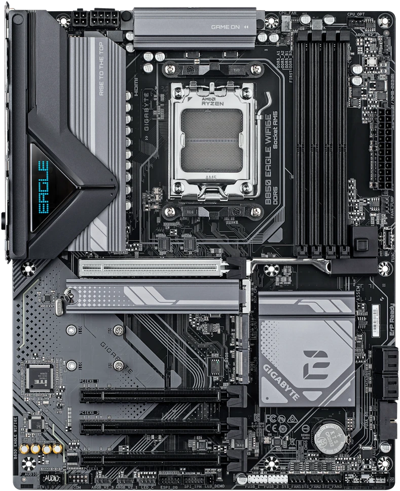 Pagrindinė plokštė Gigabyte B850 EAGLE WIFI6E | Procesorių šeima AMD | Procesoriaus lizdas AM5 | DDR5 | Palaikomos standžiojo disko sąsajos SATA, M.2 | SATA jungčių skaičius 4