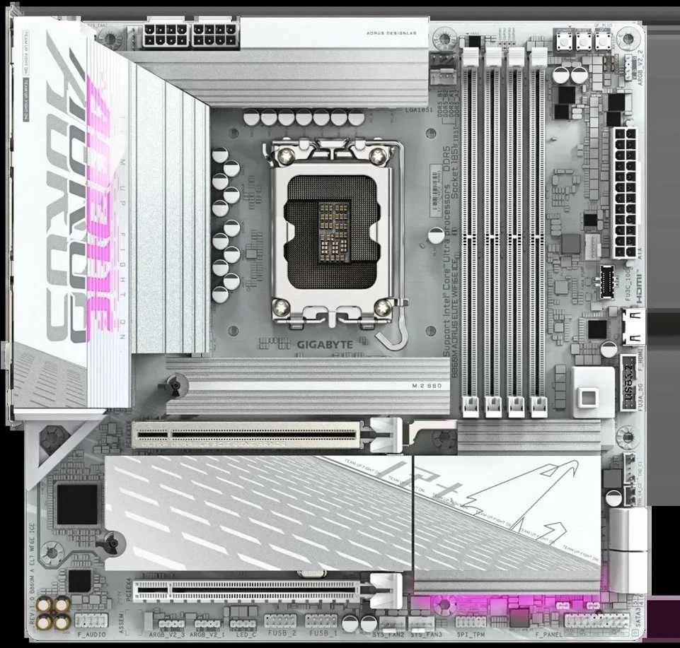 GIGABYTE B860M AORUS ELITE WF6E ICE pagrindinė plokštė – Intel Core Ultra serijos procesoriai, 12+1+2+1 fazių VRM, iki 9200MHz DDR5, 1xPCIe 5.0 + 2xPCIe 4.0 M.2, 2.5GbE 4E, USB