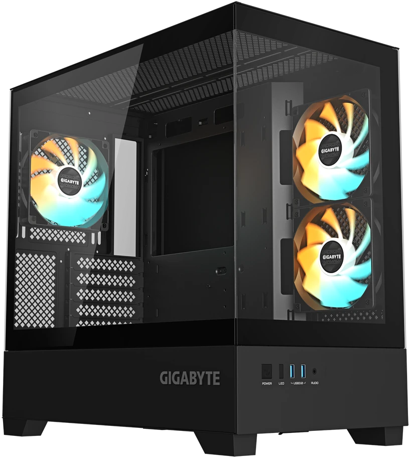 GIGABYTE C201 Panoramic, Tower tipo korpusas - juodas, grūdintas stiklas x 2