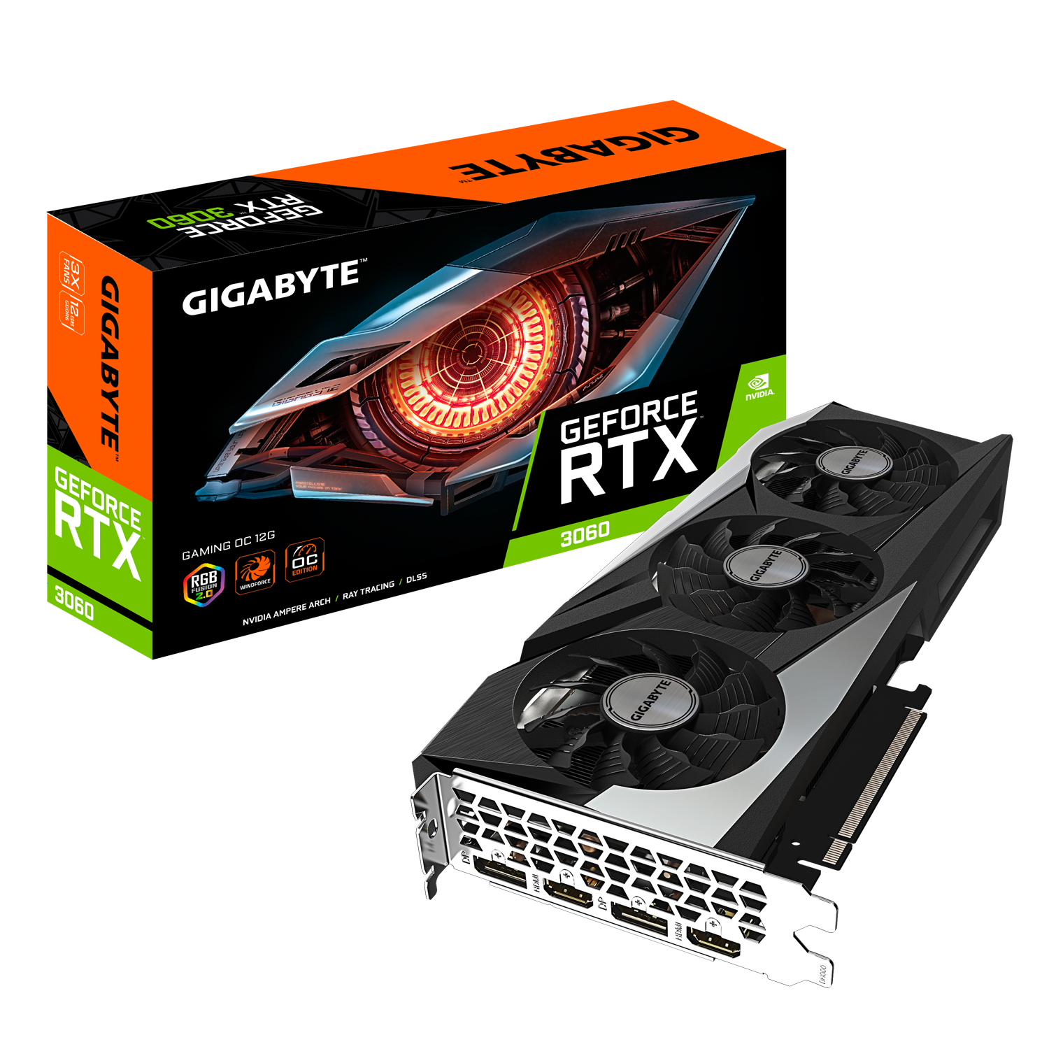 Vaizdo plokštė Gigabyte Gigabaitas | GV-N3060GAMING OC-12GD, LHR versija | NVIDIA | 12 GB | GeForce RTX 3060 | GDDR6 | HDMI jungtys kiekis 2 | PCI-E 4,0 x 16 | Atminties takto dažnis 15000 MHz | Procesoriaus dažnis 1837 MHz