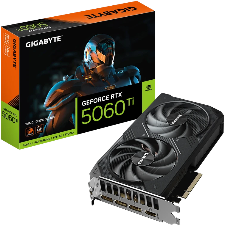 Vaizdo plokštė „Gigabyte GeForce RTX 5060 Ti WINDFORCE OC 16G“ | NVIDIA | 16 GB | „GeForce RTX 5060 Ti“ | GDDR7 | HDMI jungčių kiekis: 1 | PCI-E 5.0