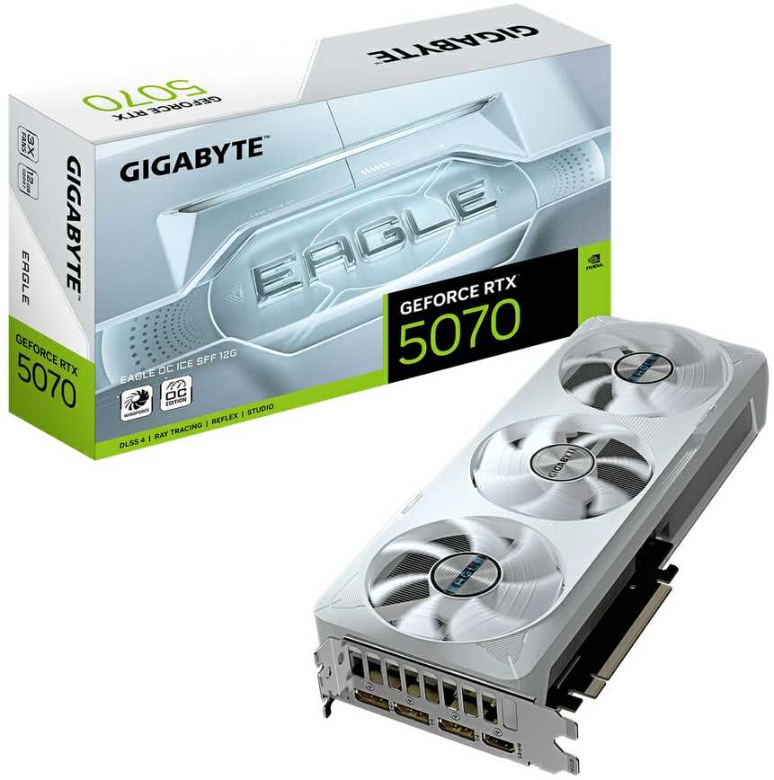 GIGABYTE GeForce RTX 5070 Ti EAGLE OC ICE SFF 16G Vaizdo plokštė - 16GB GDDR7, 256bit, PCI-E 5.0, 2542 MHz Core Clock, 3 x DP 2.1a, 1 x HDMI 2.1b, NVIDIA DLSS 4, GV-N507TEAGLEOC ICE-16GD