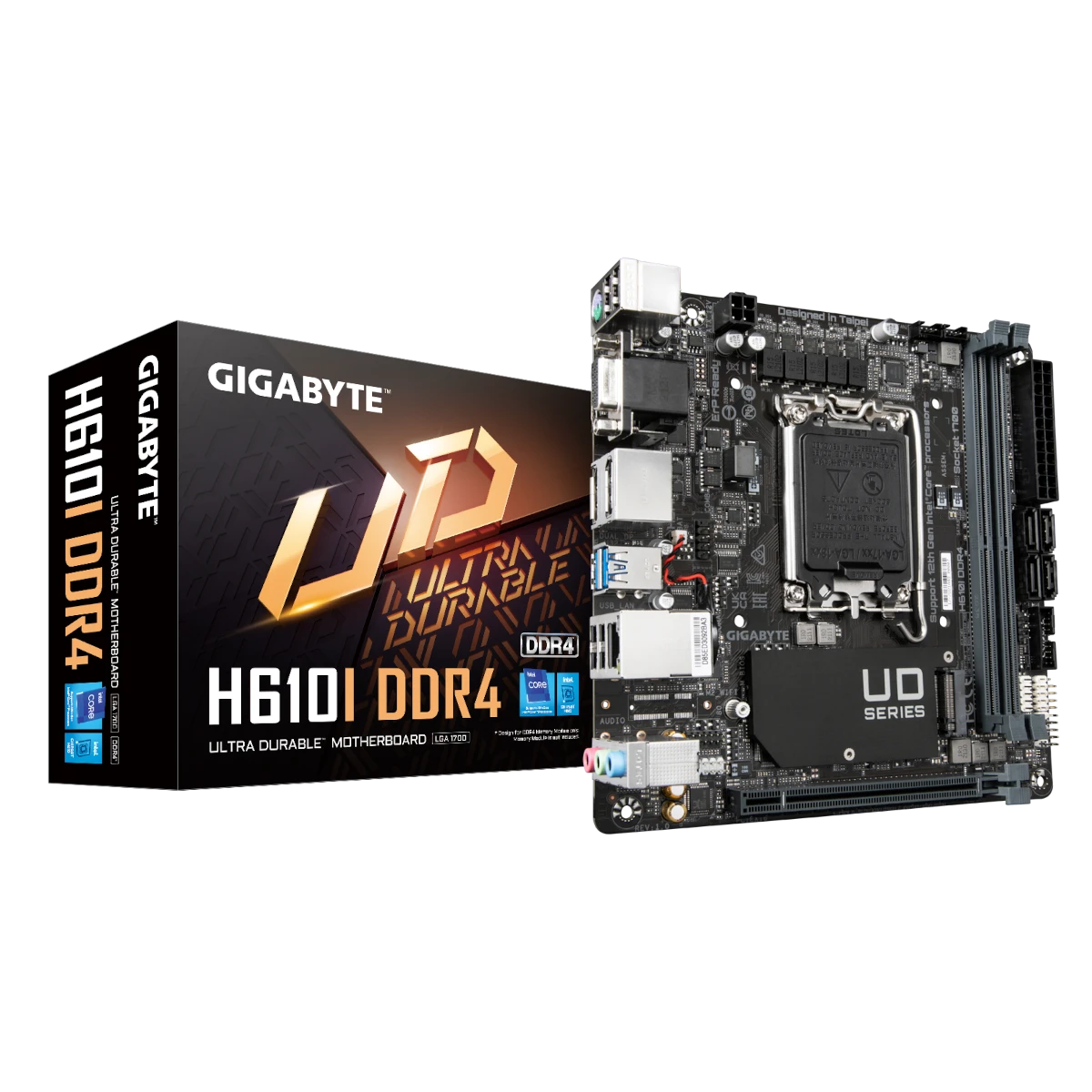 Pagrindinė plokštė Gigabyte Gigabaitas | H610I DDR4 1,0 M/B | Procesorių šeima Intel | Procesoriaus lizdas LGA1700 | DDR4 DIMM | Atminties lizdai 2 | Palaikomos standžiojo disko sąsajos SATA, M.2 | SATA jungčių skaičius 4 | Mikroschemų rinkinys Intel H610 Express | Mini-ITX