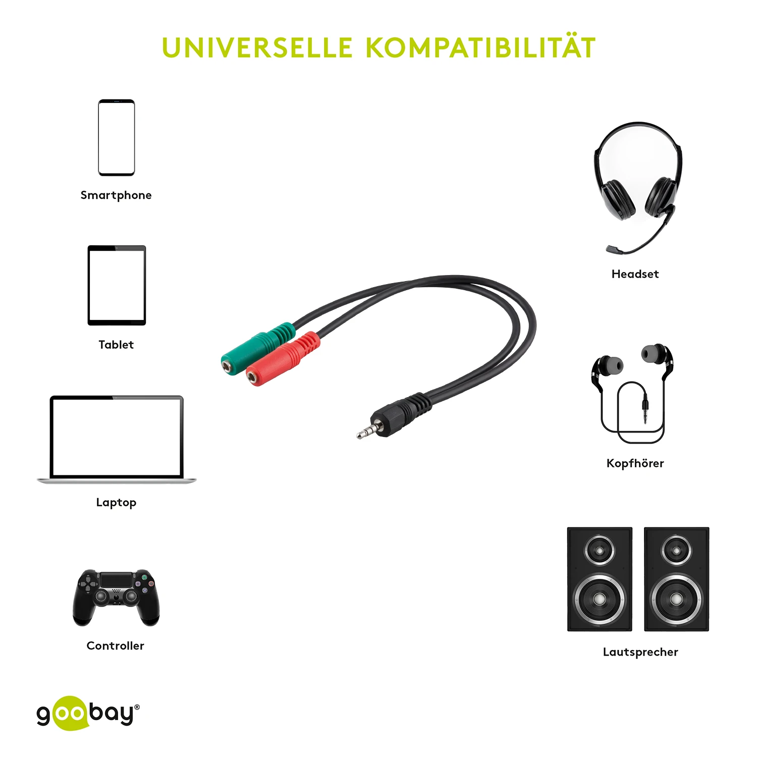 Goobay Kabelis 4 pin 3,5 mm stereo plug>2x3,5 m