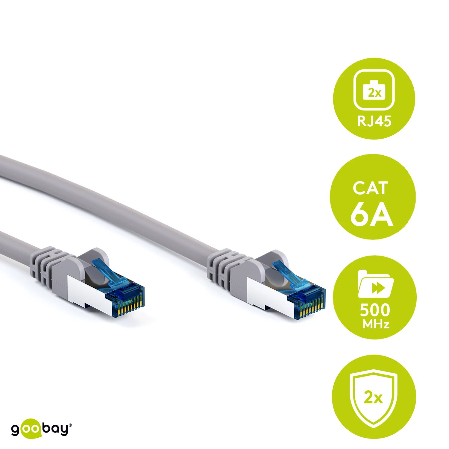 Goobay 91621 RJ45 pataisos laidas S/FTP (PiMF), w. CAT 7 žalias kabelis, pilkas, 5 m
