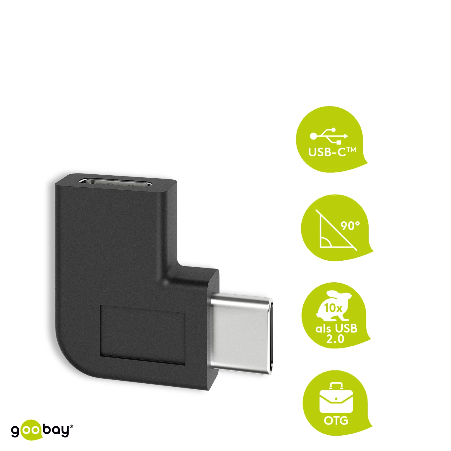 Goobay USB-C kampinis adapteris su savybių piktogramomis