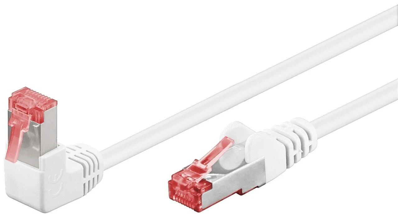 Goobay CAT 6 pataisinis kabelis 1x 90° kampu, S/FTP (PiMF), baltas, 2m