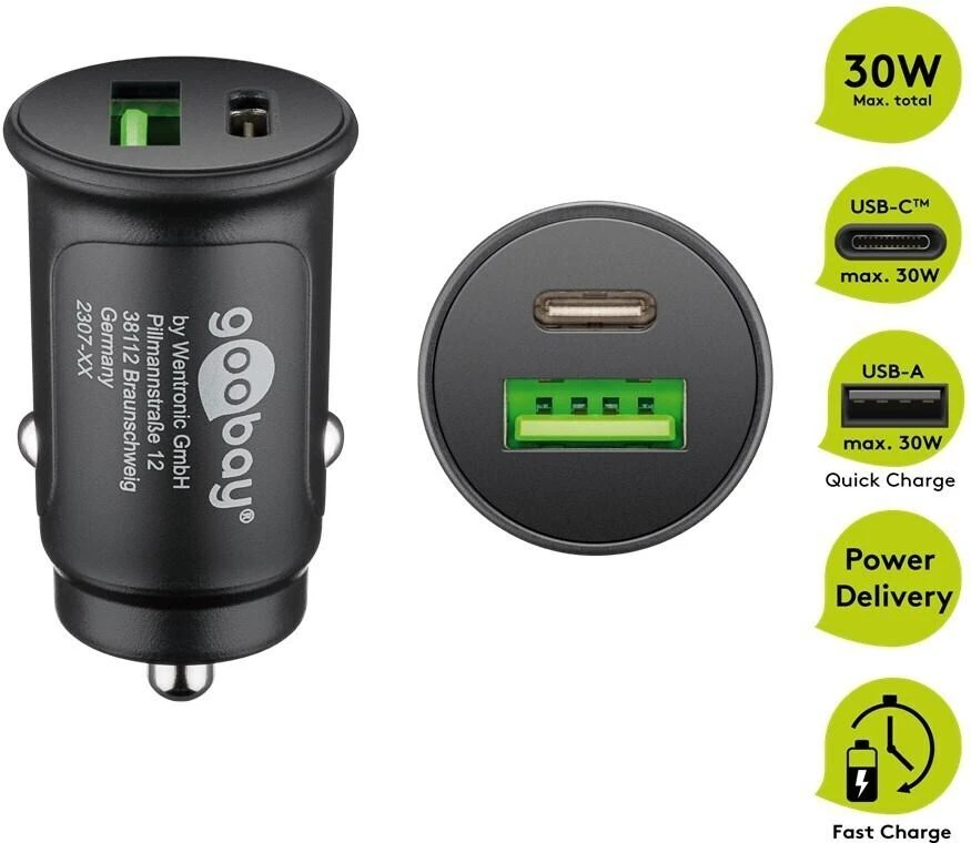 Goobay 59521 27 W Power Delivery Dual-USB automobilinis greitojo įkrovimo įkroviklis USB-C PD | Goobay