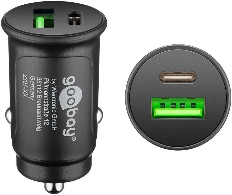„Goobay 59521“ 27 W maitinimo šaltinio dviejų USB automatinis greitasis įkroviklis su USB-C PD