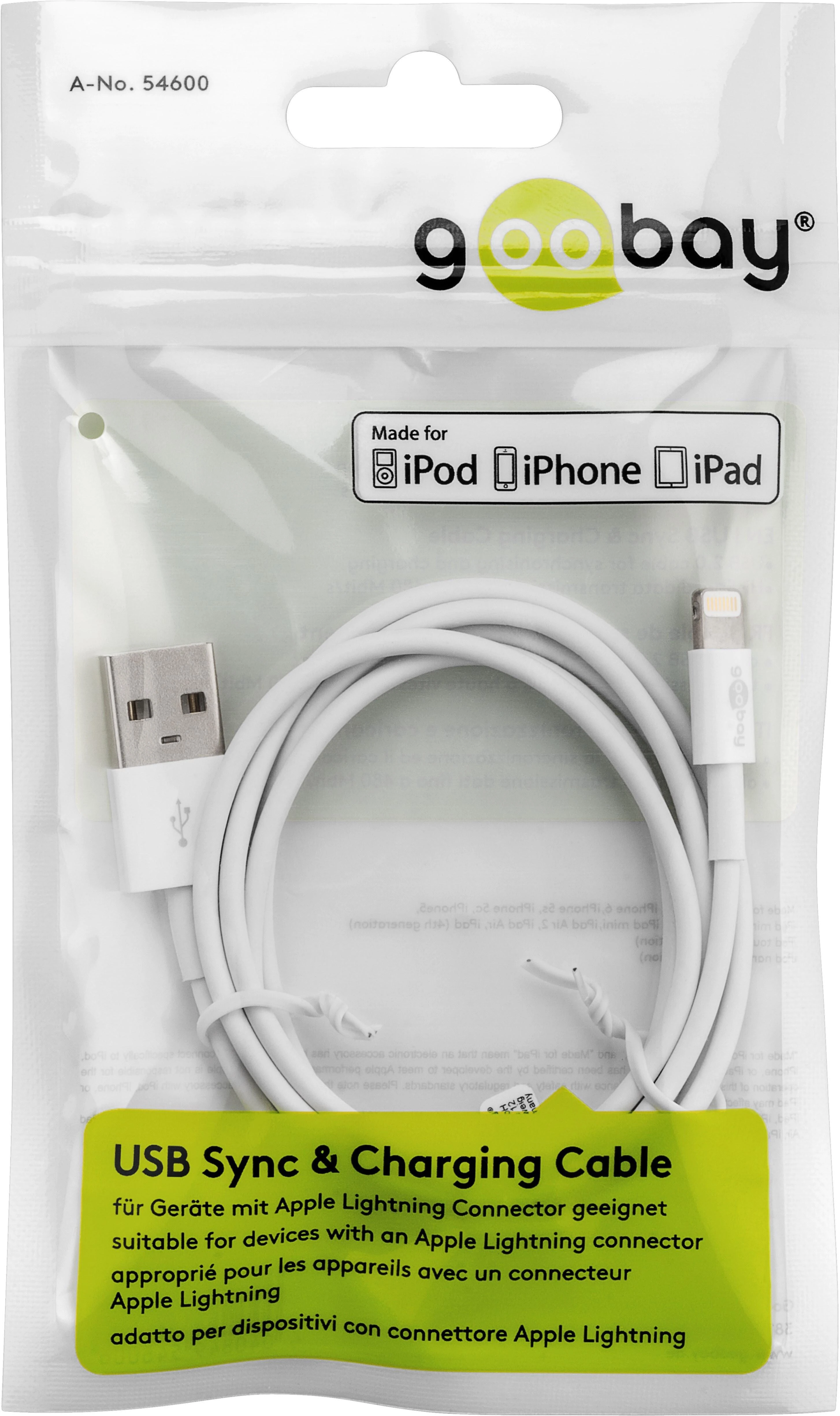 Goobay 72905 USB įkrovimo ir sinchronizavimo kabelis, USB A į Lightning, MFI sertifikatas, 0,5 m Goobay USB įkrovimo ir sinchronizavimo kabelis