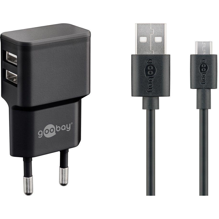 „Goobay Micro USB“ dvigubo įkrovimo rinkinys 2,4 A [juodas]