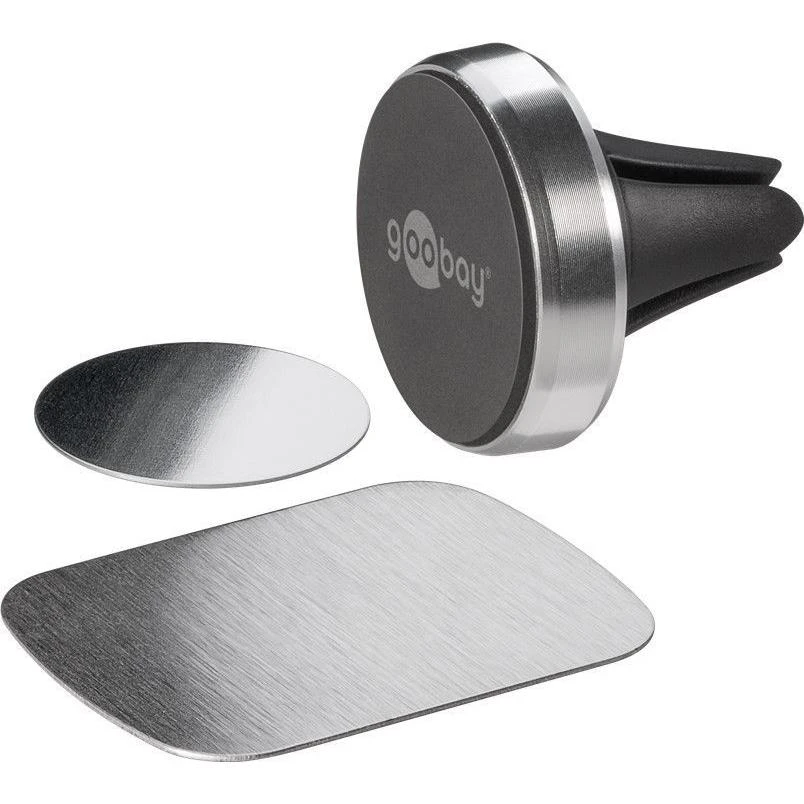 Goobay | Magnetinis laikiklis Metalinis plonas dizainas (35 mm) | 38685 | Juodas/Sidabrinis | Magnetinis laikiklis tinka beveik kiekvienam išmaniajam telefonui; Quick-Snap surinkimo technologija greitam ir paprastam naudojimui; Išmanus ir beveik nematomas tvirtinimo variantas ant automobilio ventiliacijos veleno; Puikiai tinka ir kaip stalinis stovas išmaniajam telefonui