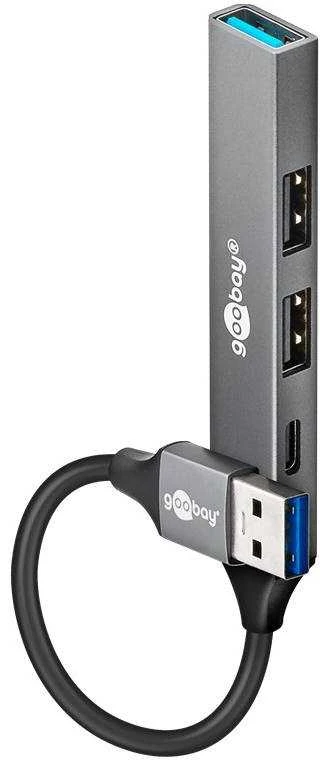 Goobay Slim 4 prievadų USB šakotuvas, USB-A į USB-C/USB-A, 5 Gbit/s | 74458