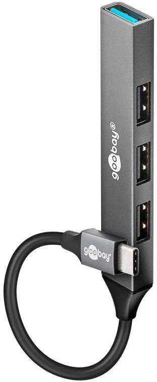 Goobay Slim 4 prievadų USB šakotuvas, USB-C į USB-A, 5 Gbit/s | 74457