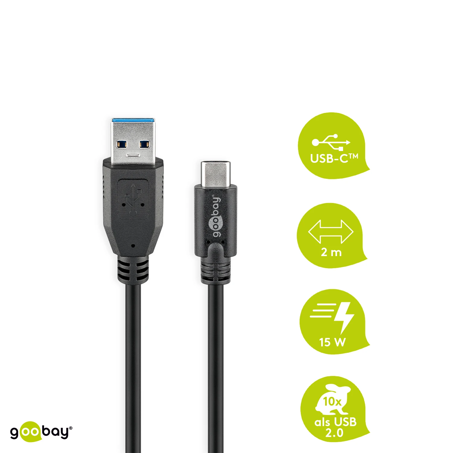 Goobay 71221 USB-C į USB A 3.0 laidas, juodas, 2m | Goobay | USB-C į USB-A USB-C kištukas | USB 3.0 kištukas (A tipas)