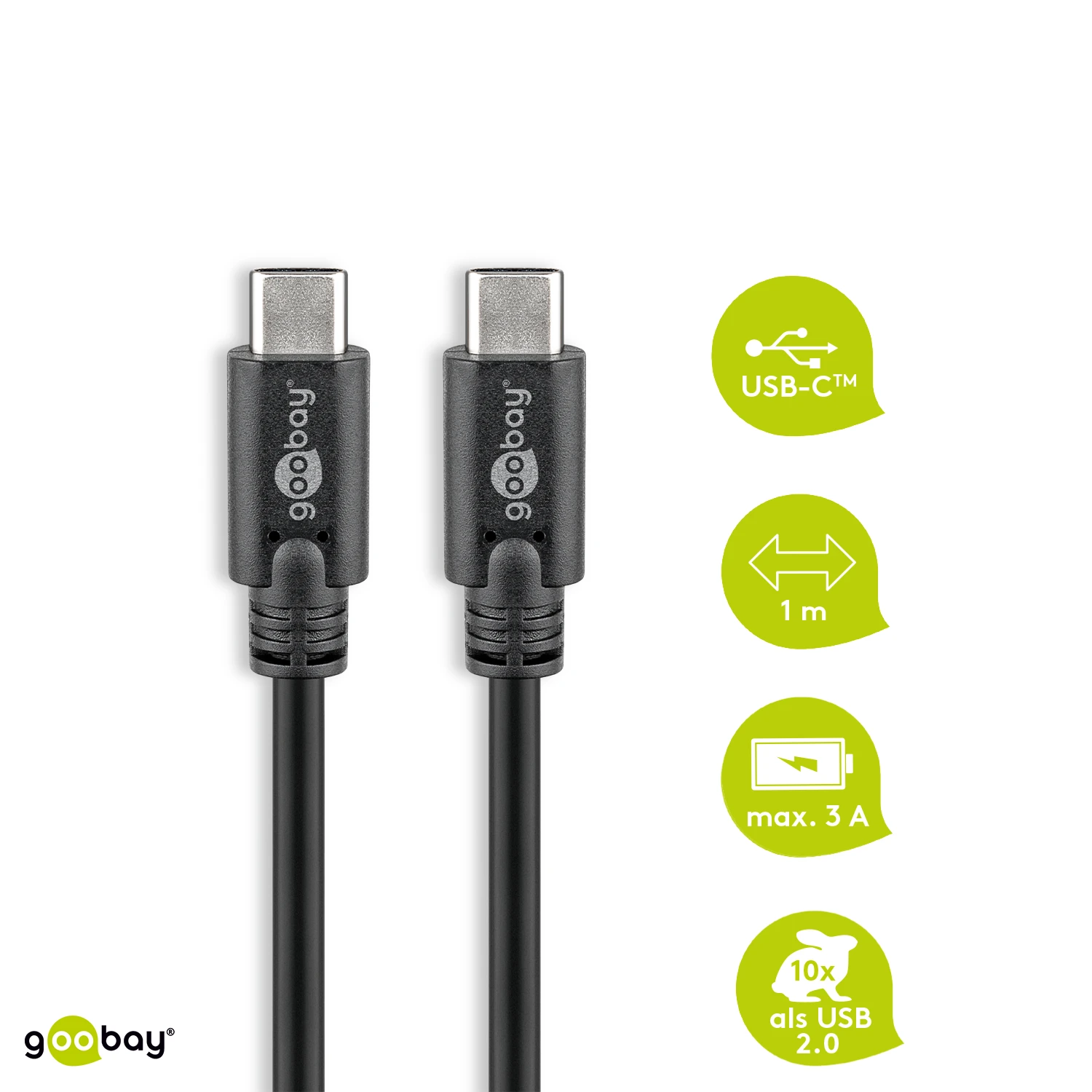 Goobay 67976 USB-C 3.1 generacija 1 laidas, juodas, 1m | Goobay | USB-C įkrovimo kabelis USB-C kištukas | USB-C vyr
