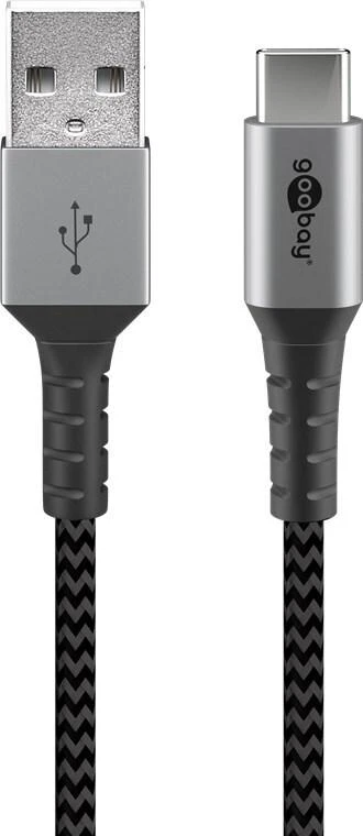 Goobay USB-C į USB-A su metalinėmis jungtimis, pilka, 0,5m