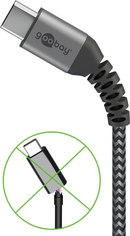 Goobay | USB-C į USB-A tekstilinis kabelis su metaliniais kištukais | 49296 | USB-C į USB-A