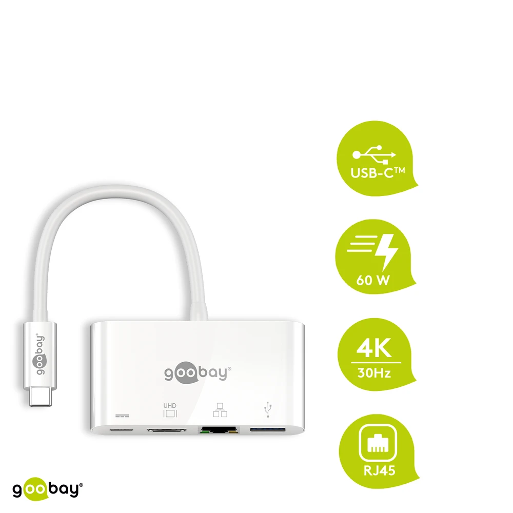 Goobay | USB-C kelių prievadų adapteris (HDMI + Ethernet, PD) | 62105