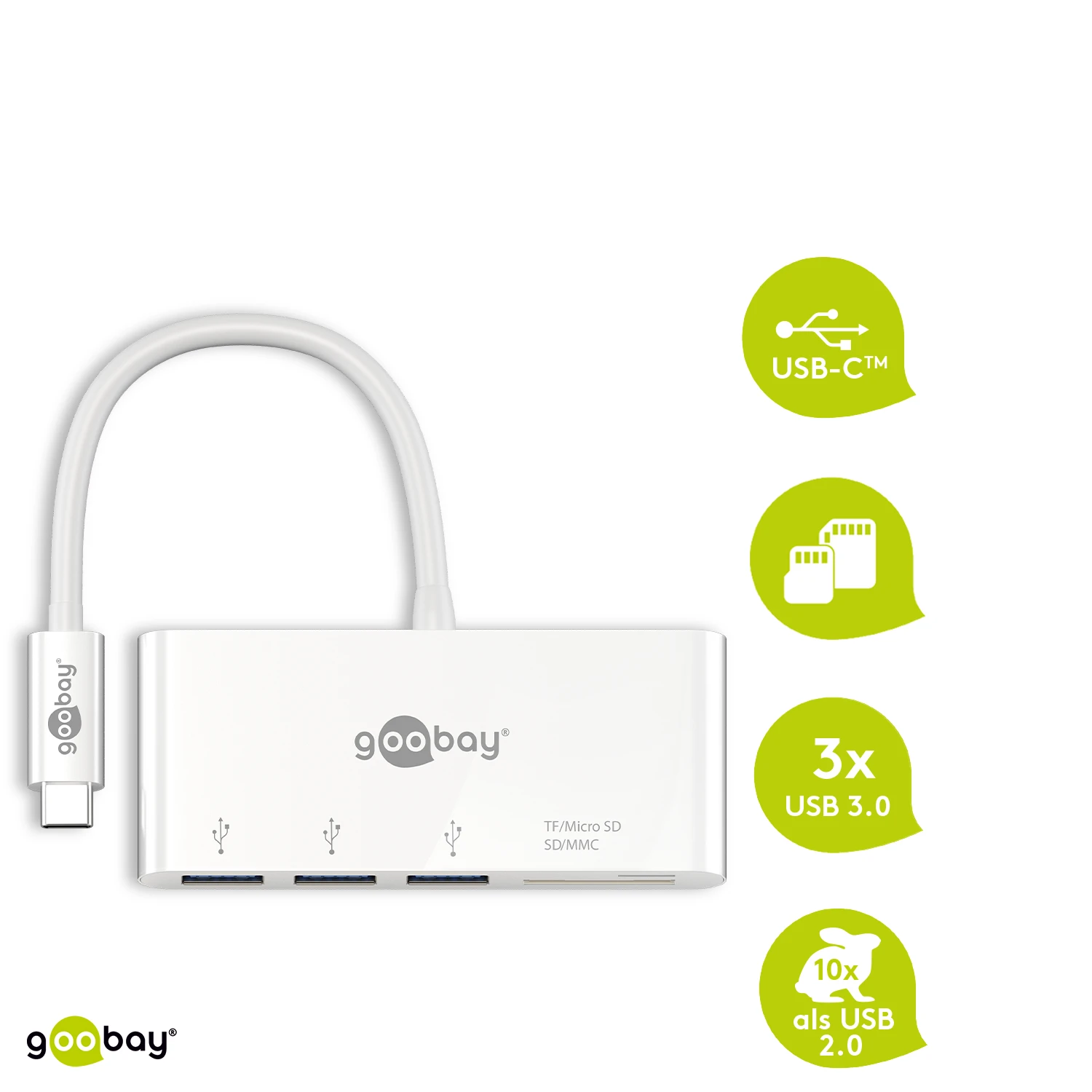Goobay USB-C adapteris su kortelių skaitytuvu ir 3 USB-A prievadais
