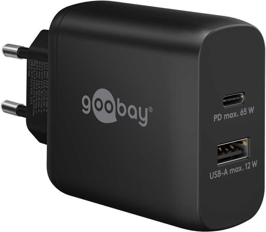 Įkroviklis Goobay Dual Fast USB-C PD (65 W) juodas