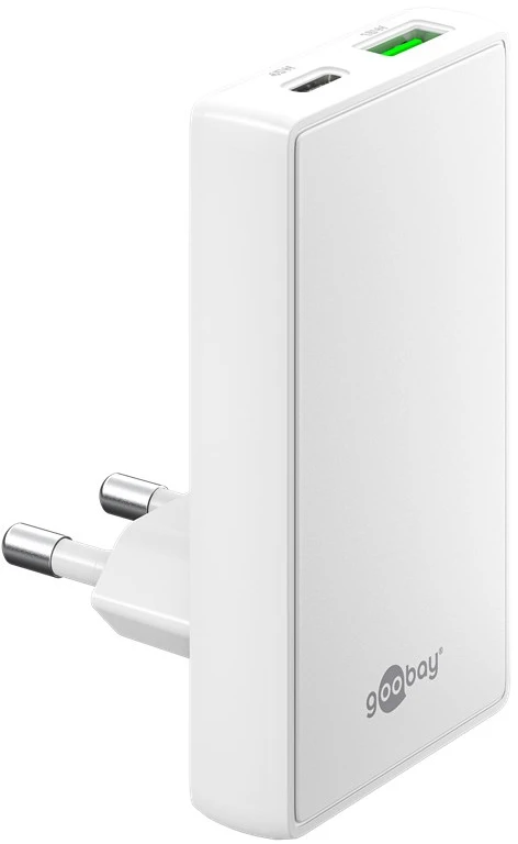 Įkroviklis Goobay Dvigubas USB-C PD GaN 90 Plokščias Greitas Įkroviklis (45W) Baltas