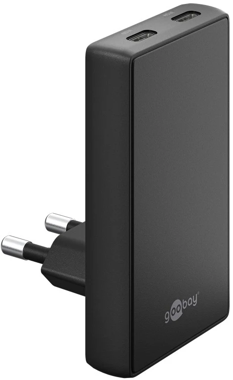 Įkroviklis Goobay dvigubas USB-C PD GaN 90 plokščias greitas įkroviklis (45 W), juodas