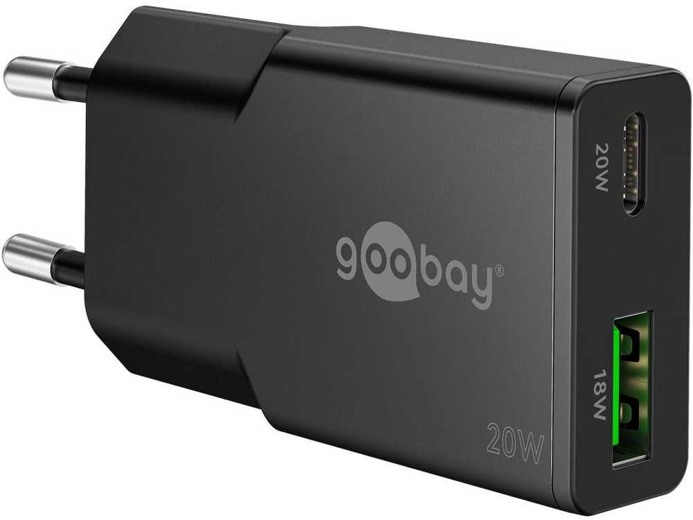 Goobay Dvigubas USB-C™ PD GaN plonas greitasis įkroviklis (20 W)