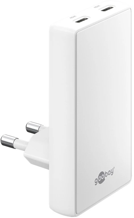 Įkroviklis Goobay Dvigubas USB-C PD GaN 90 Plokščias Greitas Įkroviklis (45W) Baltas